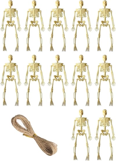 Mini Skelet Decoraties voor Halloween - 12 Stuks Kleine Plastic Skeletjes voor Grappige Versiering en Spookachtige Sfeer in Huis
