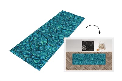 Keukenloper 150x50 cm - Keukenmat vinyl Design - Vintage - Blauw - Turquoise - Keukenmatten loper - Keuken vloerkleed tapijt