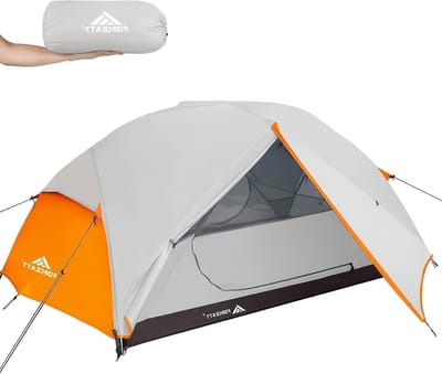 Campingtent voor 2 personen met 2 deuren, ventilatie, dubbelwandig, waterdicht en lichtgewicht, ideaal voor backpacken, kamperen en wandelen in 3-4 seizoenen.