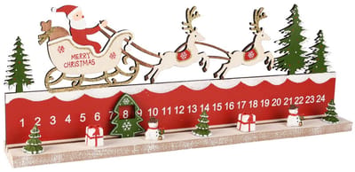 Dekoratief | Adventkalender m/santa, rood/groen, hout, 44x4x13cm | A255771