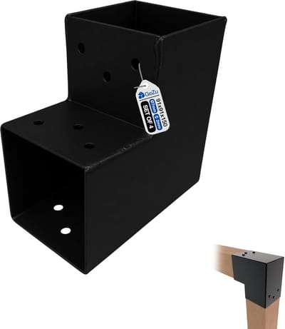 Paalverbinder L-vorm - Hoekverbinding Hout - Tuinconstructies Bouwen - Poedercoating Afwerking - Set van 4 - Zwart