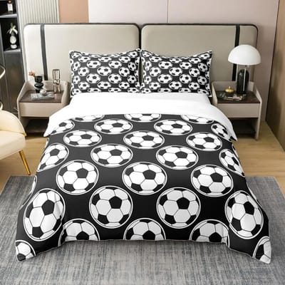 Kleurrijke Voetbal Eenpersoons Dekbedovertrek Set, Sport Thema cartoon Voetbal Beddengoed Set met Kussenslopen 75*50cm, Cadeau voor Jongens Meisjes 70x133cm-2pcs