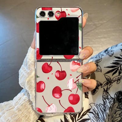 Schattig Fruit Print Patroon Transparante Case Voor Samsung Galaxy Z Flip 6 5 4 3 Harde Vouwbare Telefoonhoes Voor Samsung Z Flip5 Flip4 Flip6 For Galaxy Z Flip4 black
