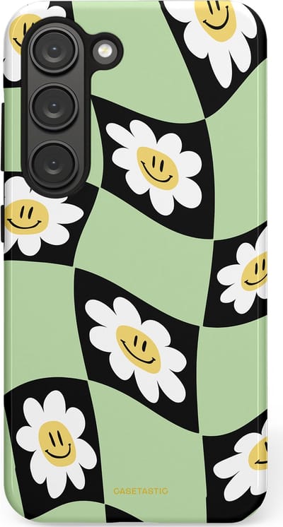 Casetastic hoesje geschikt voor Samsung Galaxy S23 - Dubbellaagse bescherming - Golvende madeliefjes - Fashion Case - Mintgroen Zwart Wit Beige