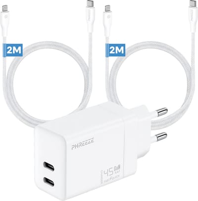 Phreeze oplaadset met 2x kabels geschikt voor iPhone 14 13 12 11 X XR XS Max Pro Mini Plus en iPad met Lightning kabel 2m