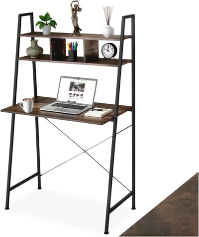Bureau Exeter - Laptoptafel Werktafel - Thuiswerken Kantoor - Met Opbergvakken - 85x47x140cm - Donkerbruin