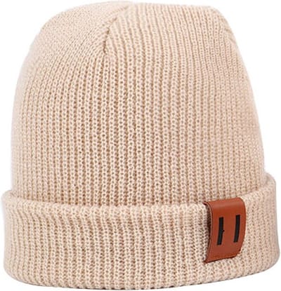 Stoer babymutsje/kindermuts - 40-55 cm omtrek - Beige met lederen accent - Premium kwaliteit