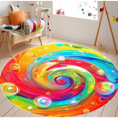 Cartoonkleuren Regenboog Rond Tapijt Woonkamerdecoratie Bankgebied Antislip Wasbaar Kleed Kinderkamerdecor Zachte Vloermat 60cm 23.6 in yellow