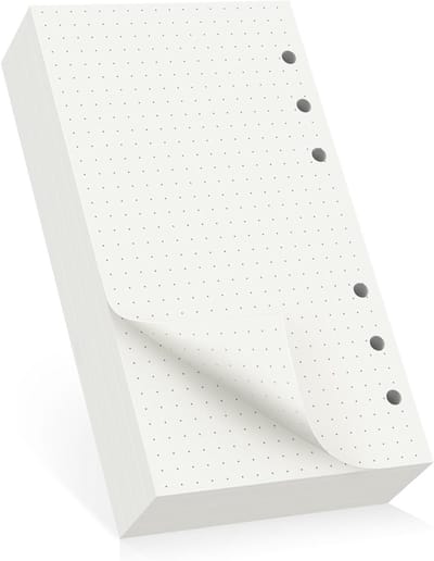 A6 Dotted Refill Paper - 100GSM Vervangpapier met 5mm Raster - 180 Vel Los Blad voor Ringbanden en Notitieboeken met 6 Gaten - Ideaal voor Reisjournalen en Notities