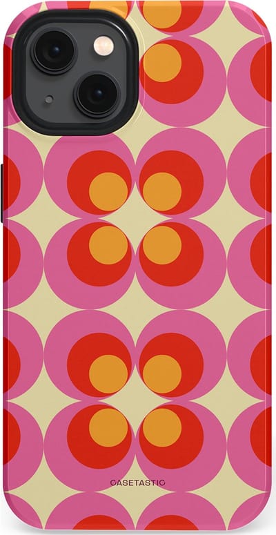 Casetastic hoesje geschikt voor Apple iPhone 13 - MagSafe - Dubbellaagse bescherming - Circle boogie - Fashion Case - Roze Rood Zand Okergeel