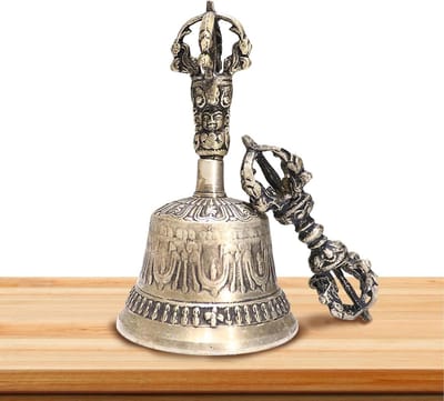 Tibetaanse Meditatiebel - Rituele Klok Spiritueel Accessoire - Meditatie en Rust - Handgemaakt van 7 metalen - 14.5 cm hoog
