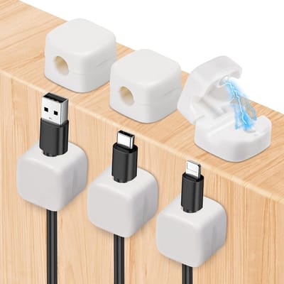 Magnetische kabelclips voor kabelbeheer, sterke kleefkracht, desktop kabelhouders voor thuis en op kantoor, 6 stuks in wit