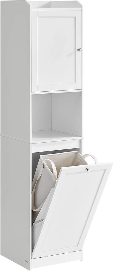 Vasagle Badkamerkast met Wasmand - Kolomkast Staand - Opbergkast - ruimtebesparend badkamerrek voor badkamer, woonkamer, keuken, 170x40x40cm