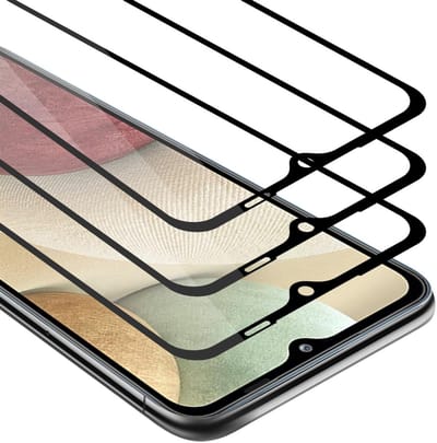 Cadorabo 3x Screenprotector geschikt voor Samsung Galaxy A12 / M12 Volledig scherm pantserfolie Beschermfolie in TRANSPARANT met ZWART - Getemperd (Tempered) Display beschermend glas in 9H hardheid met 3D Touch