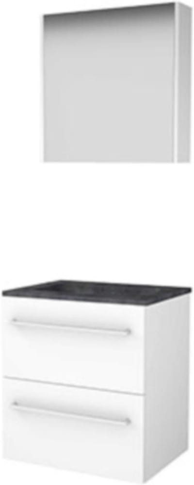 Basic-Line Comfort 46 Badkamermeubelset - 60 x 46 cm - Met Grepen - 2 Lades - Hardstenen Wastafel - 1 Kraangat - Spiegelkast - Ice White