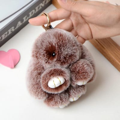 10CM Mini Pluizige Echte Bont Pompon Konijn Sleutelhanger Vrouwen Meisjes Schattige Pluche Konijn Sleutelhanger Aan Tas Sieraden Bruiloft Feest Speelgoed Kind Cadeau white