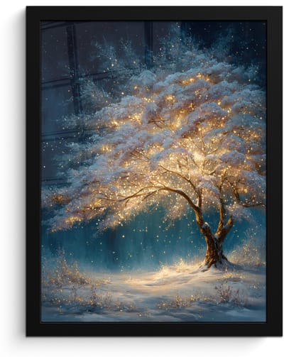 Poster in lijst - Fotolijst 30x40 cm - Posters - Levensboom - Nacht - Donker - Blauw - Posterlijst zwart - Decoratie - Wanddecoratie woonkamer - Muurdecoratie slaapkamer