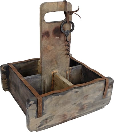 Flessenkist met kurkentrekker naturel hout 26x23x30cm