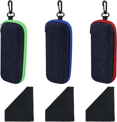 Famanu – Set van 3 stoffen brillenkokers – Modieuze reis-etuis met ritssluiting – Inclusief poetsdoeken