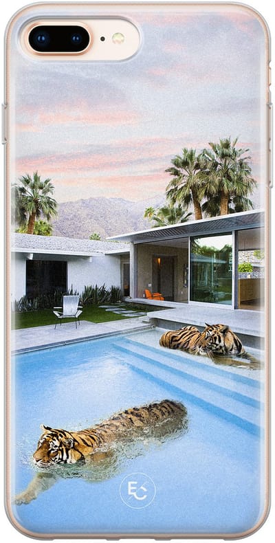Hoesje geschikt voor iPhone 8 Plus - Tijger zwembad - Soft Case - TPU - Print - Multi - ELLECHIQ