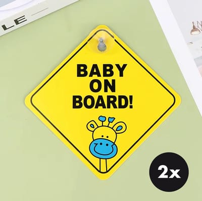 Actie4you® - Baby on Board – Baby in Car – Bordje met Zuignap – Geel – 12x12CM – Model A – 2 Stuks