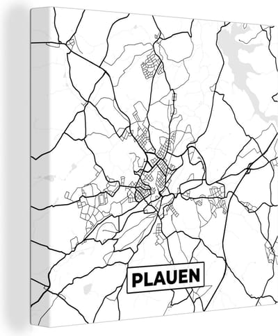 Canvas Schilderij Plauen - Plattegrond - Kaart - Stadskaart - 20x20 cm - Wanddecoratie