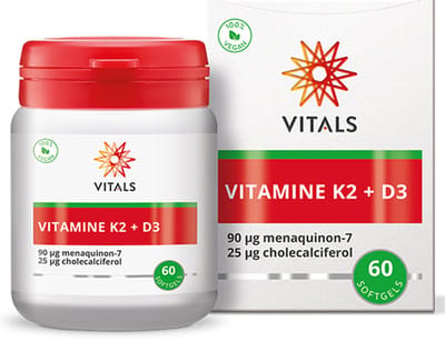 Vitals Vitamine K2 + D3 - vegan - 60 softgels. Een ideaal duo met een sterke synergetische werking.