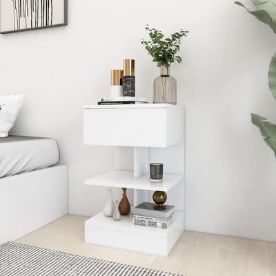 Nachtkastjes - Bijzetkastjes - Slaapkamer Organisatie - Bewerkt Hout Ontwerp - 40x35x65 cm - Wit