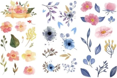 Stickerset Bloemen - 3 vellen - Flower Stickers - Watercolor Flower Sticker - Agenda Sticker - sticker voor bulletjournal, voor scrapbooking en het maken van kaarten