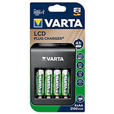 Batterijlader Varta LCD Plug Charger, voor 4 x Mignon AA/Micro AAA/9 V NiMH-batterijen & 1 x USB, LCD-display, incl. 4 batterijen