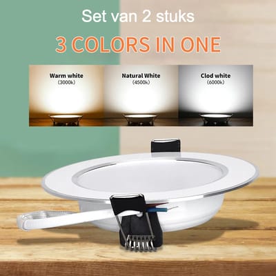 Inbouwspot LED met chromen rand – Dimbaar – 3 Lichtkleuren - 2 stuks.