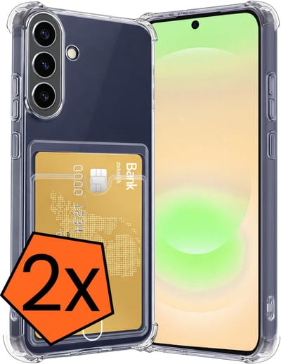 Hoes - 2 Stuks - Geschikt voor Samsung Galaxy A37 - Met Pashouder en Kaarthouder - Telefoon Hoesje Shockproof - Siliconen Case - Back Cover - Shock Proof - Pasjes Houder - Transparant