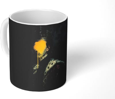 Mok - Koffiemok - Koning - Portret - Druipende gele verf - Mokken - 350 ML - Beker - Koffiemokken - Theemok