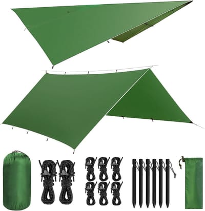 Waterdichte Ultralight Tentzeil 3 x 4 m met 15 Oogjes, 6 Aluminium Haringen en 8 Nylon Touwen voor Camping, Picknick en Bescherming tegen UV-straling en Neerslag