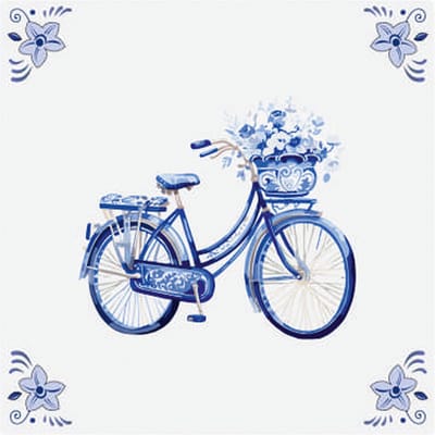 Delfts blauw tegeltje fiets design - delfts blauw wandbord - delftsblauw - hollandse cadeautjes - wanddecoratie - decoratieve accessoires