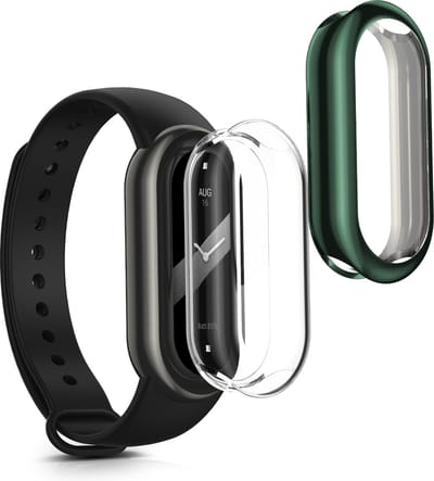 kwmobile 2x smartwatch hoes geschikt voor Xiaomi Mi Band 8 hoesje - Siliconen sporthorloge cover - Activity tracker case in transparant / groen