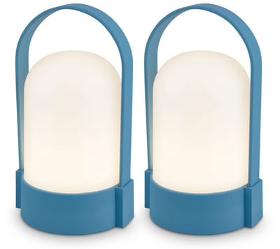 B.K.Licht Asa - Set van 2 Oplaadbare Tafellampen - snoerloze lamp - dimbaar - kampeerlamp - tentlamp - 50 Lm - voor binnen en buiten - 9 x 8 x 15,5 cm - blauw