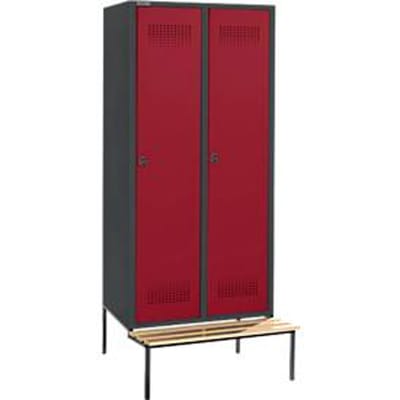 Schäfer Shop Genius Kledingkast met bank, 2 compartimenten, 400 mm compartiment breedte, veiligheidsslot, antraciet/rood