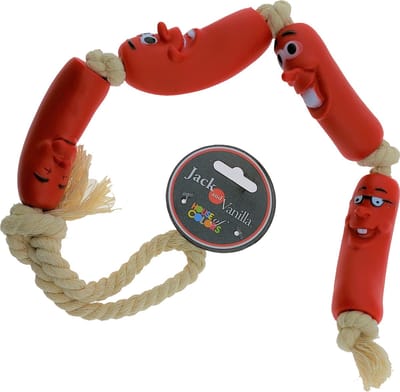 Jack and Vanilla honden speeltouw met rubber worsten - Lengte 65 cm