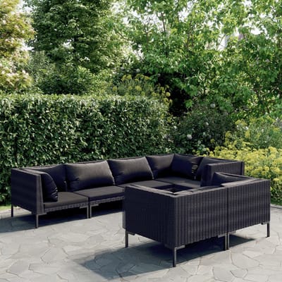 vidaXL - 7-delige - Loungeset - met - kussens - poly - rattan - donkergrijs
