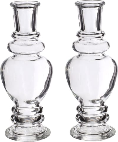 Ideas 4 Seasons Bloemenvaas Venice - 2x - voor kleine stelen/boeketten - gekleurd sierglas - helder transparant - D5.7 x H15 cm