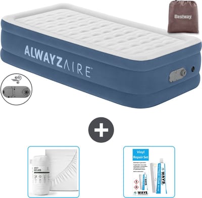 Bestway Alwayszair luchtbed - 1-Persoons - 97 x 191 x 46 cm - Blauw - Inclusief pomp - Hoeslaken en Reparatieset