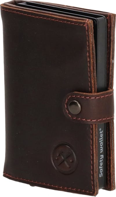 Hide & Stitches Japura Safety Wallet Unisex - Pasjeshouder voor Dames en Heren - Portemonnee van 100% Leder - Donkerbruin