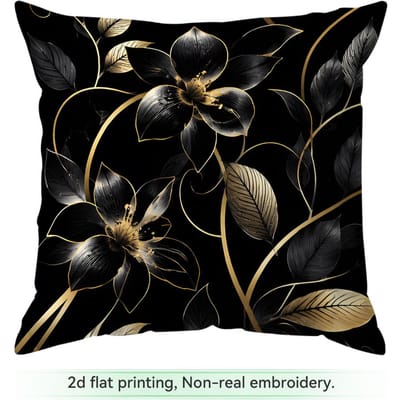 1 Zwart Goud Bloemen Bladeren Serie Kussens Kussensloop Polyester Kussenhoes Sierkussen Kussenhoes Huis Auto Bank Decor 45x45cm