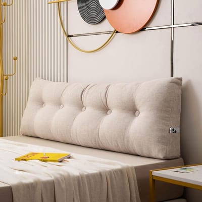 Groot leeskussen - Bedhoofdkussen wig - Comfortabel lezen - Ergonomische rugondersteuning - 100x40x12cm - Beige
