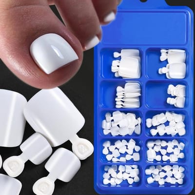 100 Stuks Glanzende Nep Teennagels 12 Maten / Doos Witte Press-On Nagels Volledige Dekking Korte Vierkante Nep Teennagels Kunstmatige Pedicure Voor Vrouwen Meisjes wit