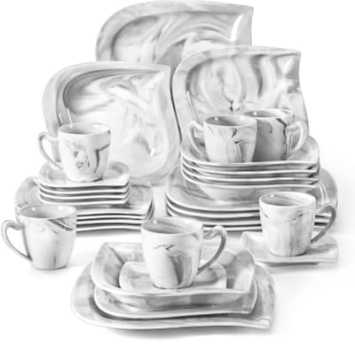 Aristocratic Serviesset – 6 persoons – 30 delig – Marmer look Keramisch – Eetborden – Breakfast Plates – Uniek servies
