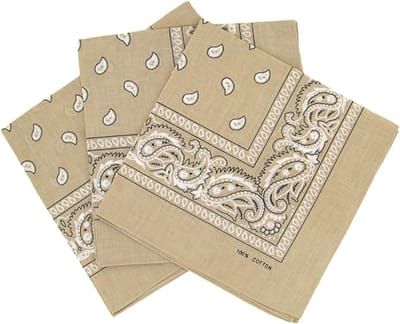 Set van 3 paisley hoofddoeken voor dames en heren 55 x 55 cm, halsdoek, zijden sjaal, hiphop hoofddoek,kaki