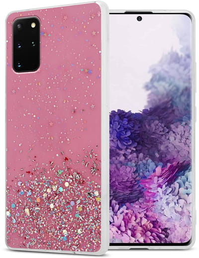 Cadorabo Hoesje geschikt voor Samsung Galaxy S20 PLUS in Roze met Glitter - Beschermhoes van flexibel TPU silicone met fonkelende glitters Case Cover Etui