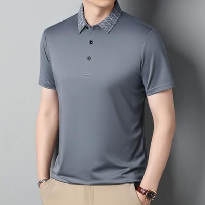 Moerbeizijde IJszijde T-shirt met korte mouwen Zomer Nieuw Middenleeftijd Business Casual Effen kleur Halflange mouwen POLO-shirt 4XL gray